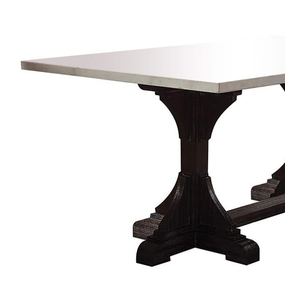 Transitional Reclaimed Wood & White Marble Dining Table, Weathered Espresso