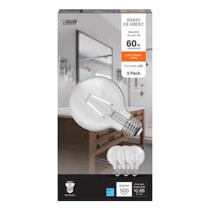 60-Watt Equivalent G25 Globe Dimmable White Filament CEC Clear Glass E26 LED Light Bulb, Soft White 2700K (12-Pack)