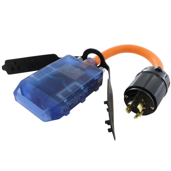 1.5FT 10/3 STW Flexible Cord With L14-20P 20 Amp 4-Prong Locking Plug to (4) Household Outlets with 20A Breaker