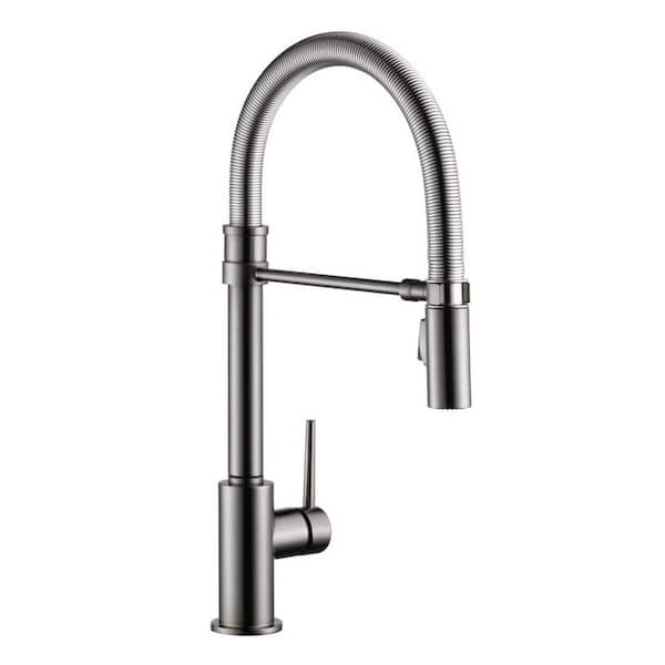 Delta Trinsic Pro Single-Handle Pull-Down Sprayer Kitchen Faucet with Spring Spout in Black Stainless