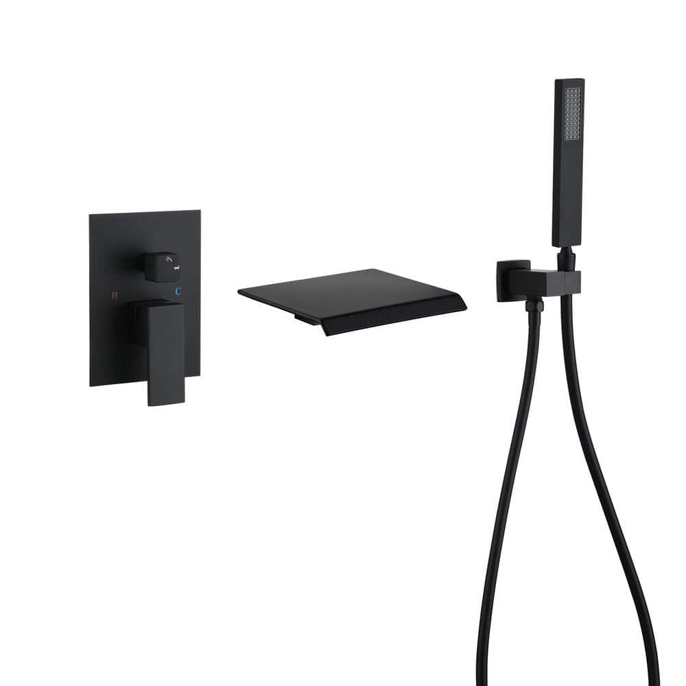 Single-Handle 1-Spray Settings Wall Mount Tub and Shower Faucet in Black Va