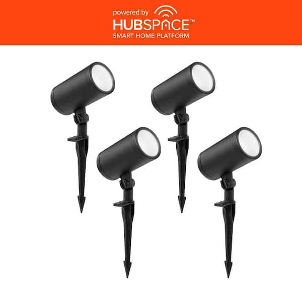 350 Lumens Black Plug-in Integrated LED RGBw Outdoor Spotlight with Adjustable Lamp Head Powered by Hubspace (4-Pack)