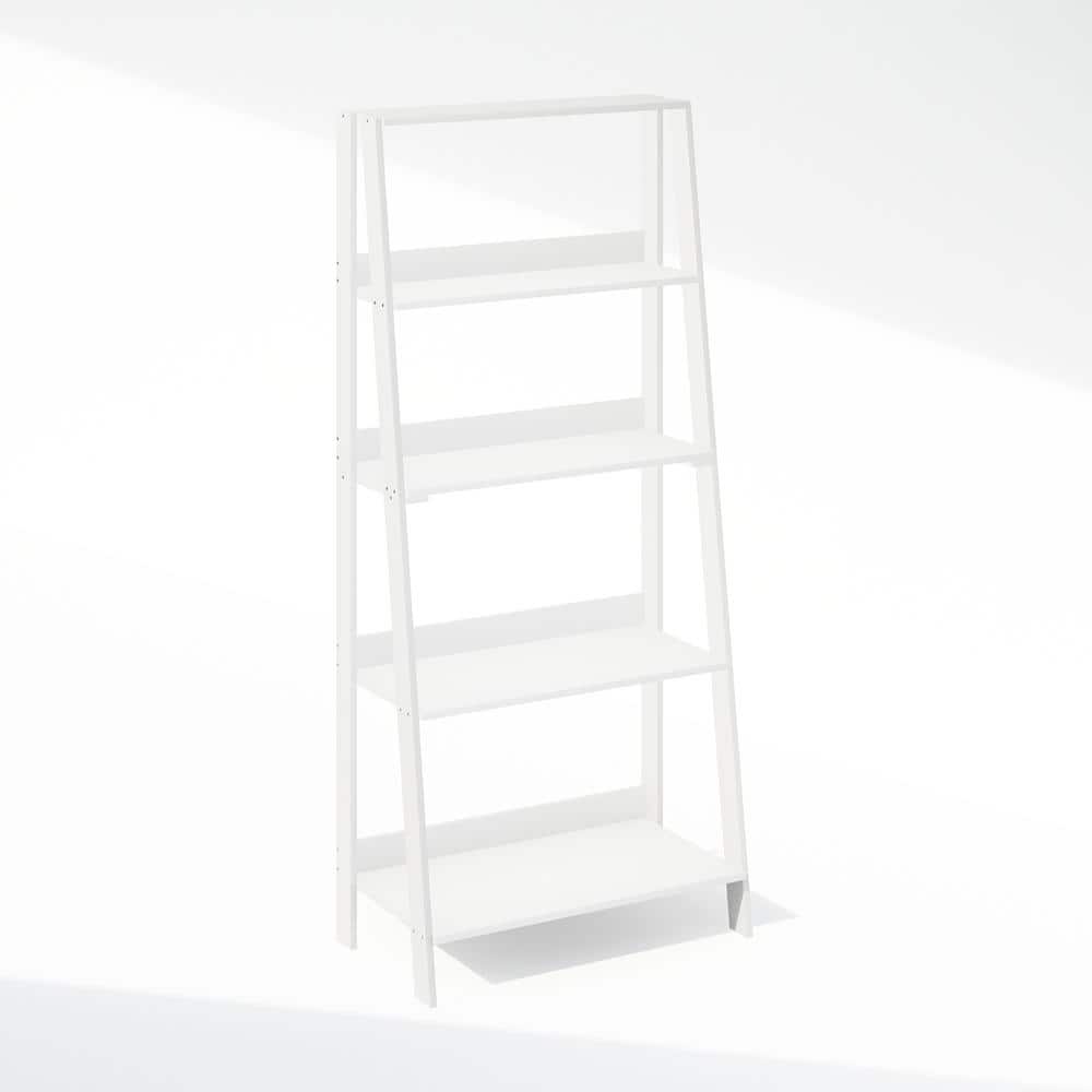 Ladder 53.54 in. Tall White Wood 5-Shelf Bookcase