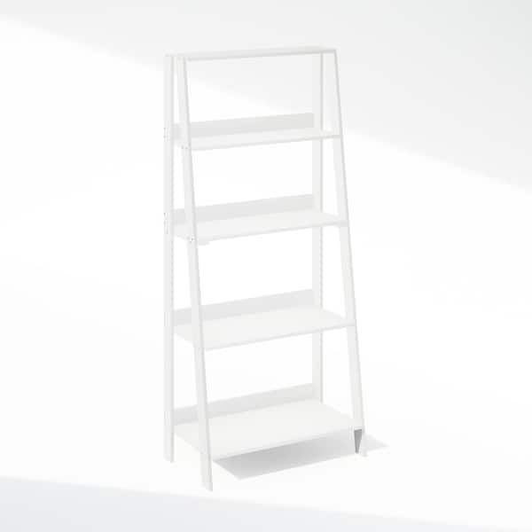 Furinno Ladder 53.54 in. Tall White Wood 5-Shelf Bookcase