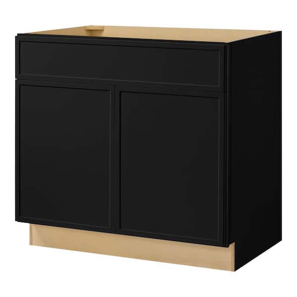 Leyton 36 in. W x 24 in. D x 34.5 in. H Ready to Assemble Plywood Slim Shaker Base Kitchen Cabinet in Raven Black