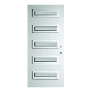 32 in. x 80 in. Ruth Satin Opaque 5 Lite Painted White Left-Hand Inswing Steel Prehung Front Door
