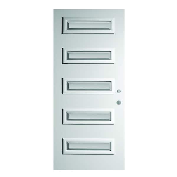 Stanley Doors 32 in. x 80 in. Ruth Satin Opaque 5 Lite Painted White Left-Hand Inswing Steel Prehung Front Door
