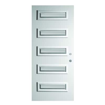36 in. x 80 in. Ruth Satin Opaque 5 Lite Painted White Left-Hand Inswing Steel Prehung Front Door