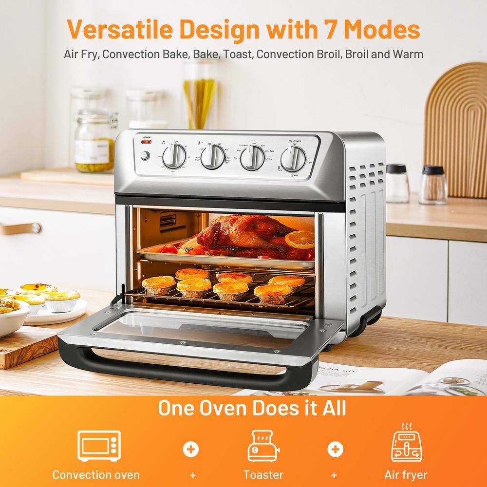 Silver 21.5QT 1800W Air Fryer Toaster Oven with Recipe Book