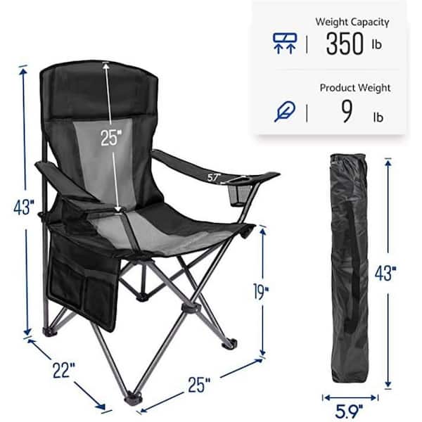 Afoxsos Black and Grey Outdoor Padded Folding Camping Chair Lawn Chair with Cup  Holder & Storage Bag HDDB1097 - The Home Depot