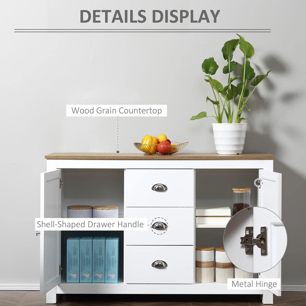 White MDF Kitchen Sideboard with Adjustable Shelves and Drawers