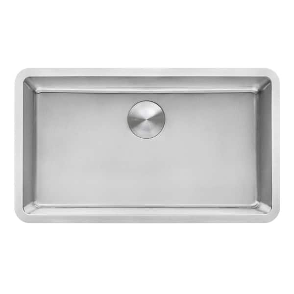 Modena 27 in. Undermount Single Bowl 16-Gauge Stainless Steel Kitchen Sink with Gently Rounded Corners and 2-Holes