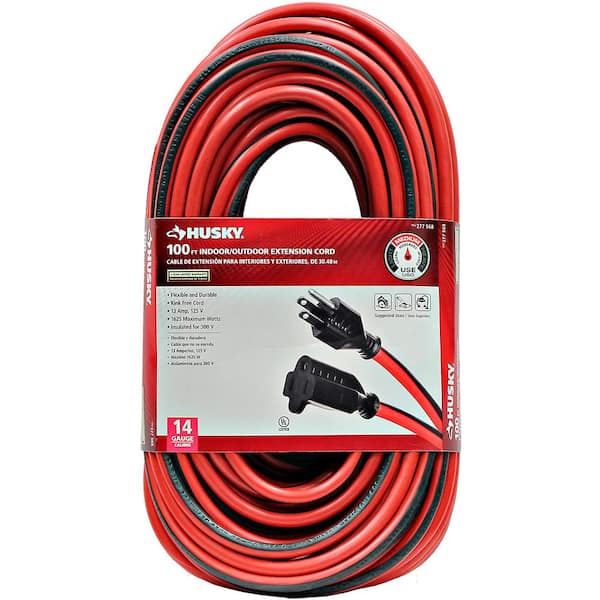 Husky 100 Ft 14 3 Indoor Outdoor Extension Cord Red And Black Aw The Home Depot