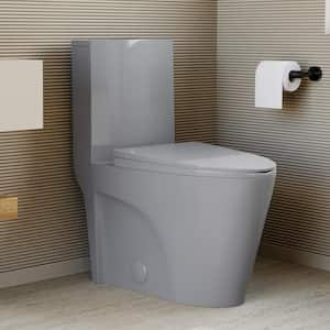 St. Tropez 1-Piece Elongated Toilet Vortex Dual-Flush 1.1/1.6 GPF in Glossy Grey Seat Included