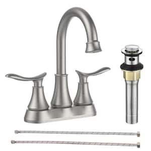 4 in. Centerset Double Handle High Arc Bathroom Faucet with Pop-up Drain in Brushed Nickel