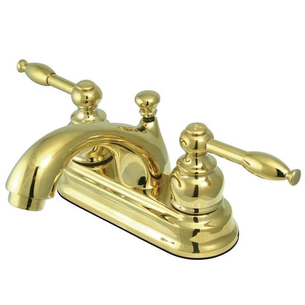 Kingston Brass Knight 4 in. Centerset 2-Handle Bathroom Faucet with Plastic Pop-Up in Polished Brass