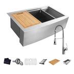 All-in-One Apron-Front Farmhouse Stainless Steel 33 in. Single Bowl Workstation Sink with Faucet and Accessories