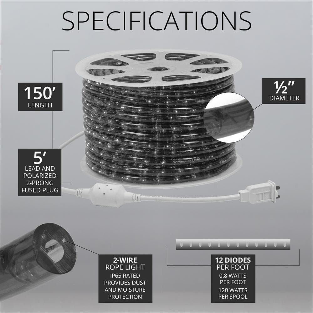 150ft Warm White LED Rope Light Spool with 1800 Lights