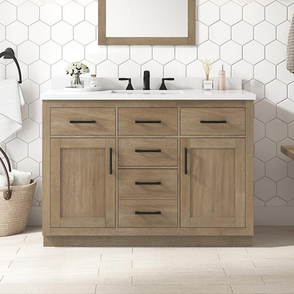 OVE Decors Bailey 48 in. W x 22 in. D x 34 in. H Single Sink Bath Vanity in Driftwood Oak with White Quartz Top