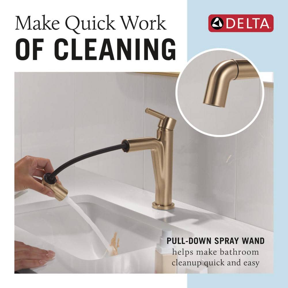 Champagne Bronze Single Hole Pull-Down Bathroom Faucet