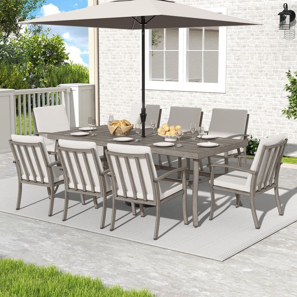 Serenity Gardens 9-Piece Gray Aluminum Outdoor Dining Set with Rectangle Table and Cushions price history on PriceWatchPro