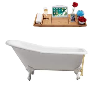 66 in. Cast Iron Clawfoot Non-Whirlpool Bathtub in Glossy White with Polished Gold Drain And Glossy White Clawfeet