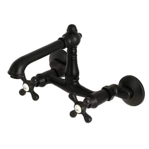 English Country Adjustable Center 2-Handle Wall-Mount Kitchen Faucet in Matte Black