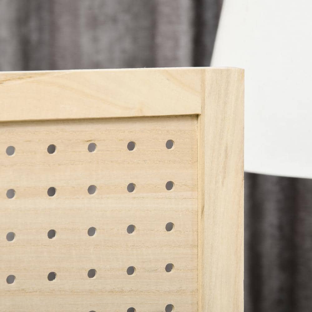 Natural Wood Folding 3-Panel Room Divider with Pegboard Display