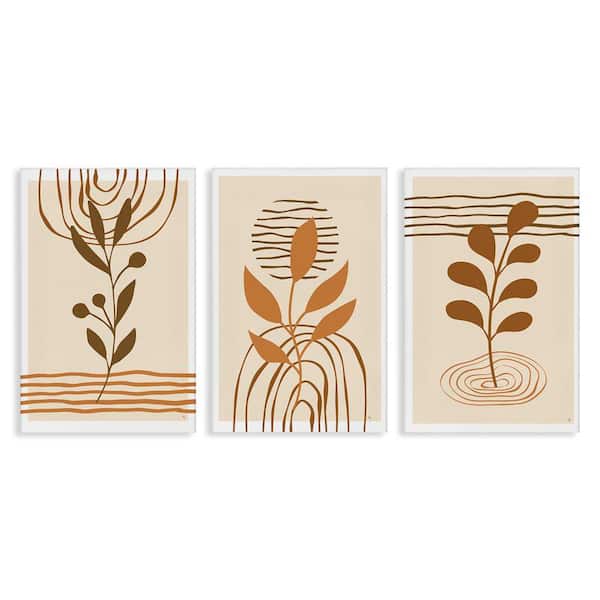 Stupell Industries Boho Sprigs and Line Patterns by Martina Pavlova 3 Pieces Unframed Nature Graphic Art Print 24 in. x 16 in.