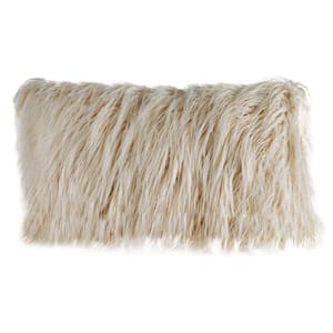 Brown 12 in. W x 20 in. L Faux Mongolian Fur Decorative Lumbar Throw Pillow