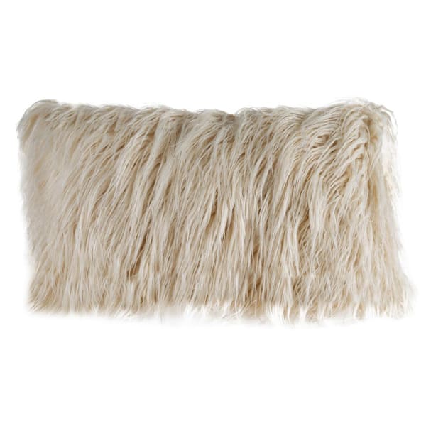 Unbranded Brown 12 in. W x 20 in. L Faux Mongolian Fur Decorative Lumbar Throw Pillow