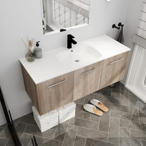 48 in. W x 18 in. D x 18.5 in. H Single Sink Floating Bath Vanity in White oak with White Resin Top