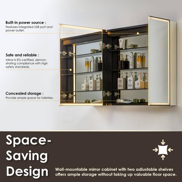 Altair Fenice 48 in. W x 32 in. H Rectangular Aluminum Medicine Cabinet with Mirror