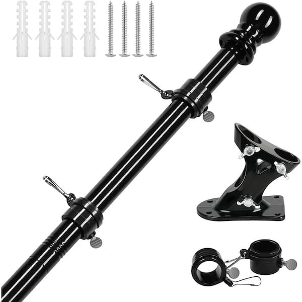 Kahomvis 5 ft. Outdoor Wall Mounted Adjustable Stainless Steel Flagpole Kit with Bracket and Tangle Free Spinning Grommets