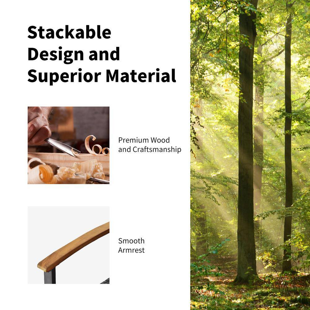 Marketing graphic showing a close-up of the wooden armrest and craftsmanship details.