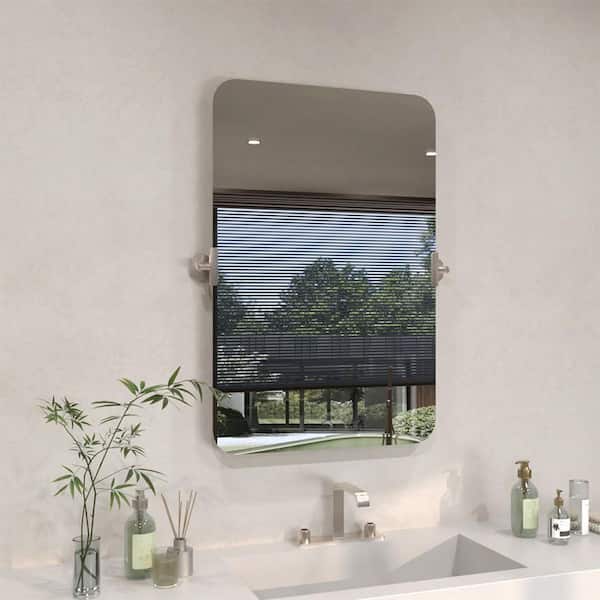 Solvix 20 in. W x 30 in. H Rectangular Framed Tilt Wall Mount Bathroom Vanity Mirror in Brushed Nickel