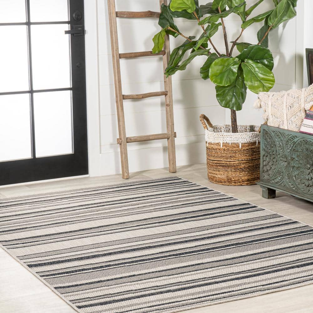 63" Gray Stripe Synthetic Rectangular Washable Rug