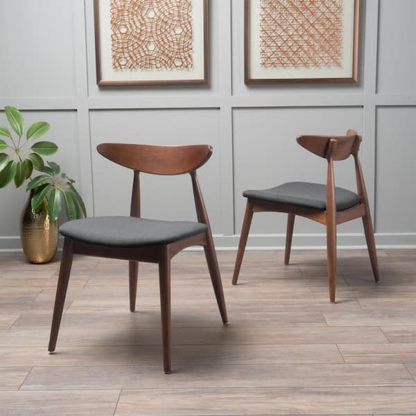 Unbranded Barron Charcoal and Walnut Upholstered Dining Chairs (Set of 2)
