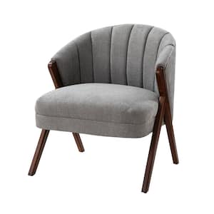 Ernest Grey Mid-Century Anti-slip Footpad Barrel Livingroom Chair with Vertical Channel-Tufted Back