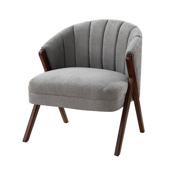 JAYDEN CREATION Ernest Grey Mid-Century Anti-slip Footpad Barrel Livingroom Chair with Vertical Channel-Tufted Back