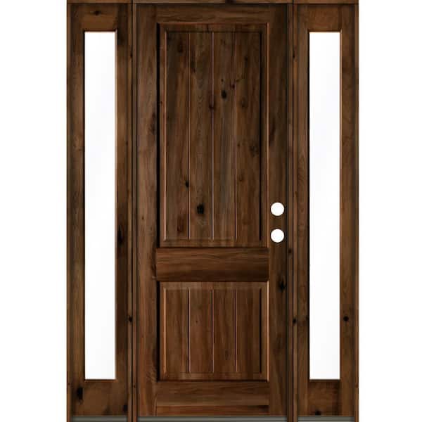 Krosswood Doors 64 in. x 96 in. Rustic Alder Square Provincial Stained Wood with V-Groove Left Hand Single Prehung Front Door