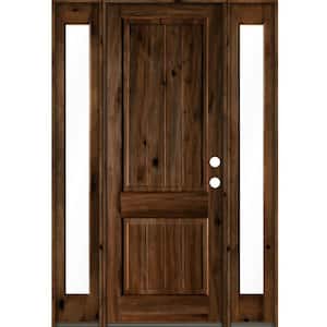 70 in. x 96 in. Rustic Alder Square Provincial Stained Wood with V-Groove Left Hand Single Prehung Front Door