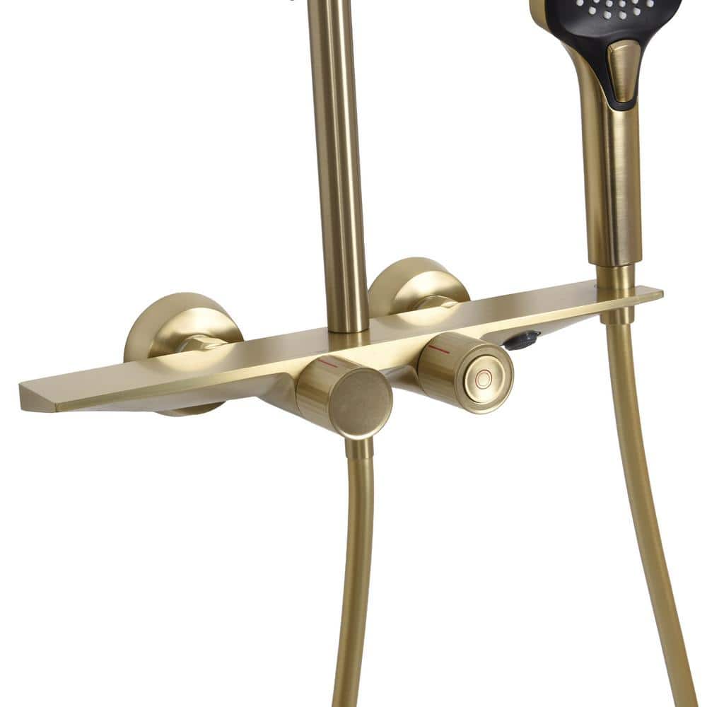 Brushed Gold Brass Thermostatic Wall-Mounted Shower System