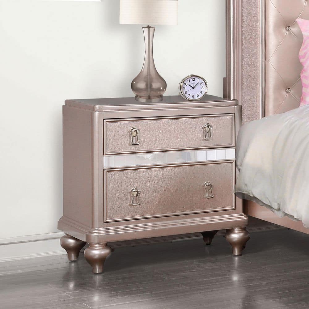 Furniture of America Kloe 2-Drawer Rose Gold Nightstand IDF-7170RG
