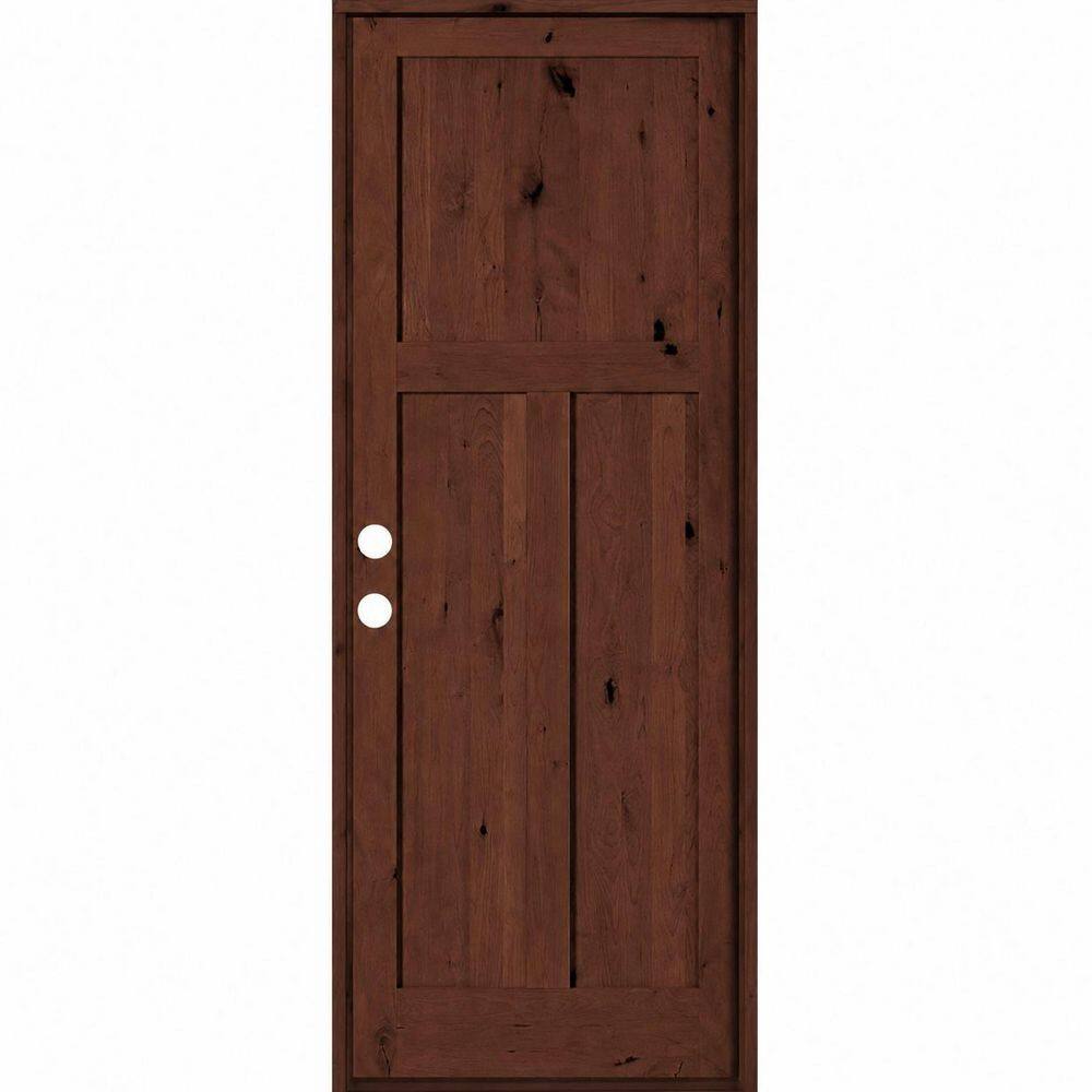 32 in. x 96 in. Rustic Knotty Alder 3 Panel Right-Hand/Inswing BEHR Red Mahogany Stain Wood Prehung Front Door price history on PriceWatchPro