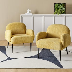 Allen Modern Yellow Boucle Upholstered Accent Chair with Metal Legs (Set of 2)