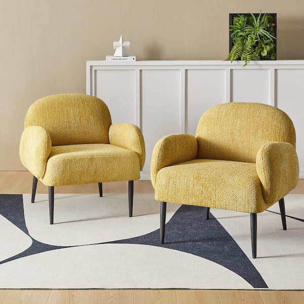 JAYDEN CREATION Allen Modern Yellow Boucle Upholstered Accent Chair ...
