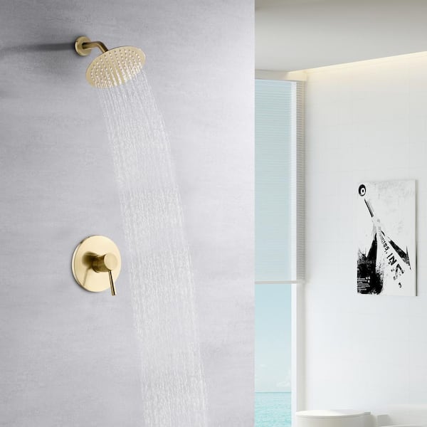 Modern Single-Handle 1-Spray Shower Faucet 1.8 GPM with Ceramic Disc Valves in Brushed Gold