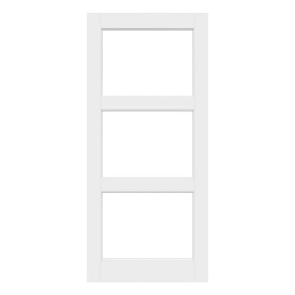 ARK DESIGN 36 in. x 80 in. 3 Lite Clear Glass White Solid Core Wood Composite Primed Standard Interior Door Slab