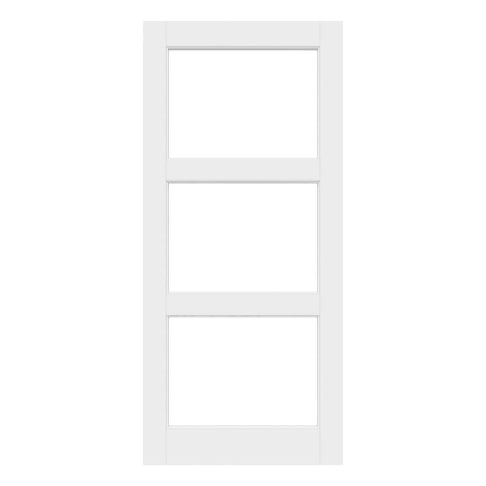 36 in. x 80 in. 3 Lite Clear Glass White Primed Solid Core MDF Pre-Assembled Interior Door Slab without Hardware price history on PriceWatchPro